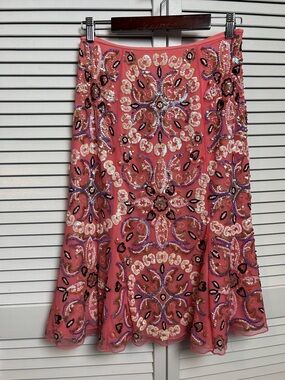 Badgley Mischka Pink Sequin A-Line Skirt silk lining size 28 M vintage
